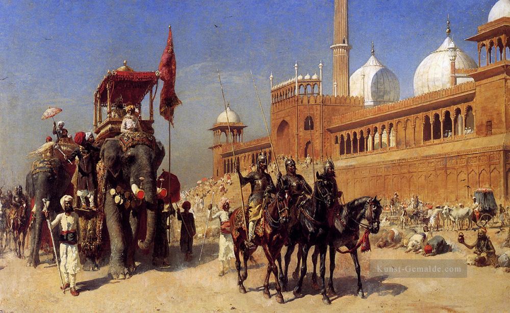 Großmogul und sein Gericht Rückkehr von der großen Moschee in Delhi Indien Araber Edwin lord Weeks Ölgemälde